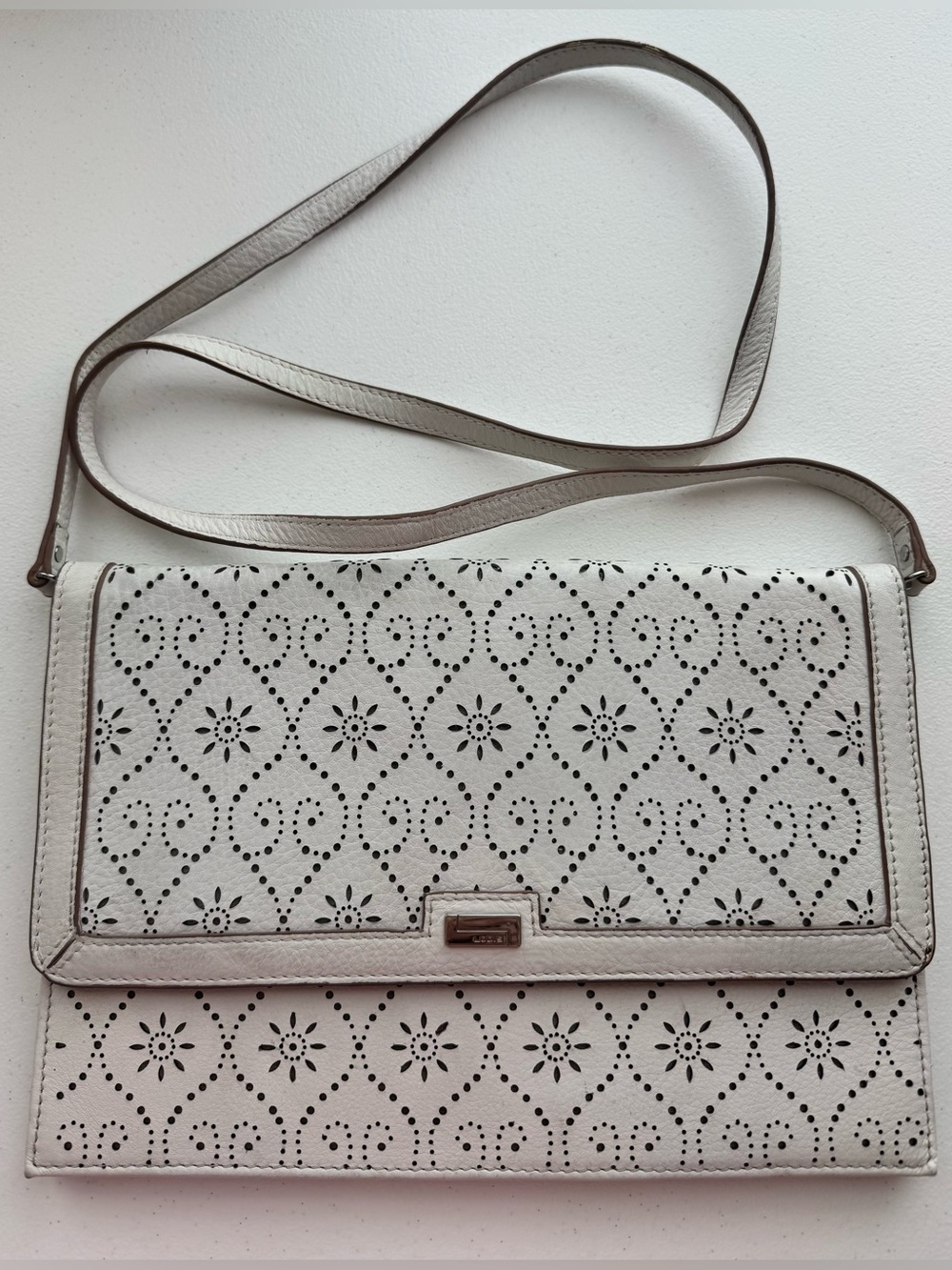 Lodis Yountville Delaney White Perforated Leather Crossbody Clutch Purse